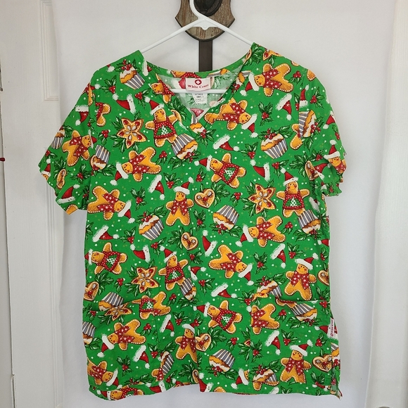 (772) White Cross Woman's Christmas Scrubs, Size: Small Color: Green - Picture 4 of 15